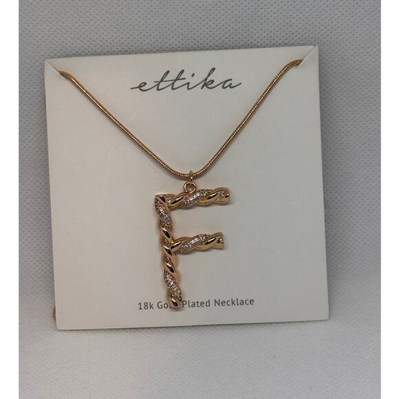 NEW ETTIKA ANTHROPOLOGY 18K Goldplated Twisted Crystal Initial Necklace F - Picture 2 of 4